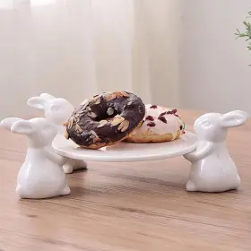 Ys-50 Binoster Easter Decor Bunny Cake Stand Christmas Gifts Ceramic Rabbit 8 In 3