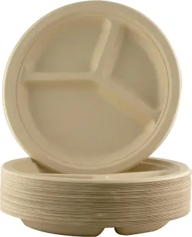 3-compartment Biodegradable Tableware 726084164574 Restaurant-grade 10 Inch Plates. Bulk 100 Pk. Great