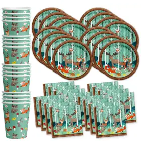 43225-9148 Birthday Galore Woodland Animals Party Supplies Tableware Set Plates Napkins Cups 1 Pcs