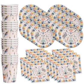 Birthday Galore 603016686963 Tribal Boho Party Supplies Set Plates Napkins Cups Tableware Kit For 16