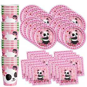 Birthday Galore 603016687649 Pink Panda Party Supplies Set Plates Napkins Cups Tableware Kit For 16