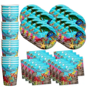 Birthday Galore 603016688615 Ocean Sea Life Party Supplies Set Plates Napkins Cups Tableware Kit For