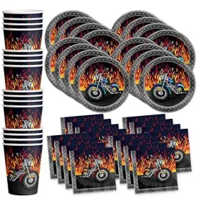 Birthday Galore 603016689292 Motorcycle Biker Party Supplies Set Plates Napkins Cups Tableware Ki