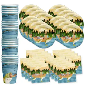 Birthday Galore 603016691028 Gone Fishing Party Supplies Set Plates Napkins Cups Tableware Kit Fo