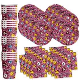 Birthday Galore 603016691103 Girl Emoji Pink Faux Glitter Party Supplies Set Plates Napkins Cups