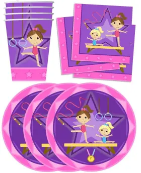Birthday Galore 603016691943 Gymnastics Star Party Supplies Set Plates Napkins Cups Tableware Kit