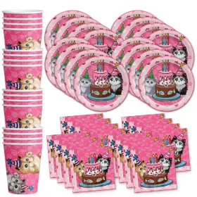 Birthday Galore 603016691967 Kitty Cat Pink Kitten Party Supplies Set Plates Napkins Cups Tablewa
