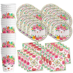 Birthday Galore 840106500314 Kitten Kitty Cat Floral Party Supplies Set For Girl