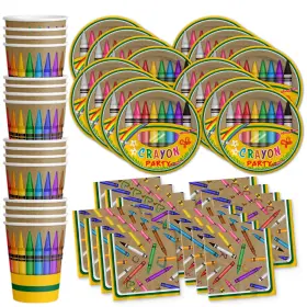 Birthday Galore 840106500413 Crayon Party Supplies Set Plates Napkins Cups Tableware Kit For 16