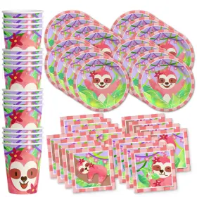 Birthday Galore 840106501304 Sloth Girl Party Supplies Plates Napkins Cups Tableware For 16
