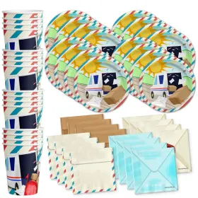 Birthday Galore 840106501397 Mailman Party Supplies Set Plates Napkins Cups Tableware Kit For 16
