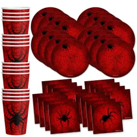 Birthday Galore 840106501533 Spiderweb Party Supplies Set Plates Napkins Cups Tableware Kit For 16