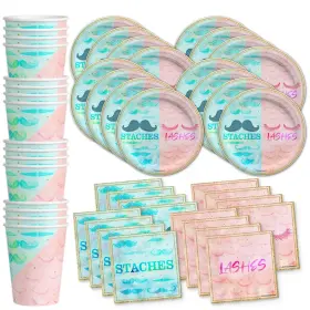 Birthday Galore 840106501571 Lashes Or Staches Gender Reveal Party Supplies Set Plates Napkins Cups Table