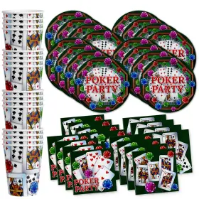 Birthday Galore 840106501830 Poker Party Supplies Set - Plates Napkins Cups Red Blue Yellow Them