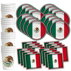 Birthday Galore 840106502684 Mexico Flag Party Supplies Set Plates Napkins Cups Tableware Kit For 16