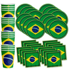 Birthday Galore 840106502691 Brazil Flag Party Supplies Set Plates Napkins Cups Tableware Kit For 16