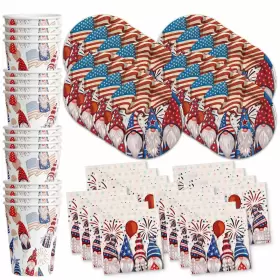 Birthday Galore 840106504275 Fourth Of July Paper Plates And Napkins - Patriotic Gnomes Party Supplies A