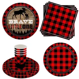 Birthday Galore 840106505180 Brave Little One Buffalo Plaid Baby Boys 1st Party Supplies - 64 Pie