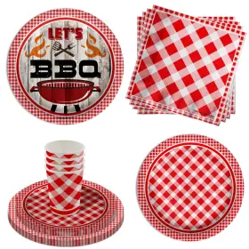 Birthday Galore 840106505265 Lets Bbq Red Gingham Party Supplies Paper Plates 64 Piece Summer B