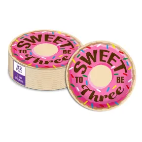 Birthday Galore 840106506866 Girls 3rd Party Supplies - Sweet To Be Three Donut Paper Pl