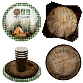 Birthday Galore 840106508020 64 Pcs One Happy Camper 1st Tableware Set Plates Napkins Cups Serves 16