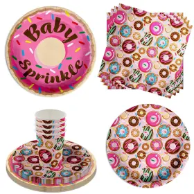 Birthday Galore 840106508228 Donut Baby Shower Tableware Set Plates Cups Napkins For 16 Guests