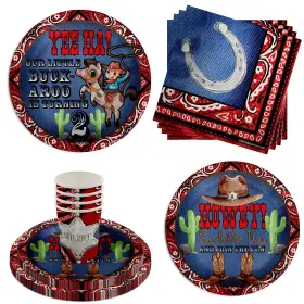 Birthday Galore 840106508525 Our Little Buckaroo Is Turning Two 2nd Party Supplies 64 Piece Table