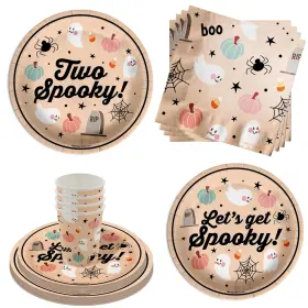 Birthday Galore 840106508877 Two Spooky 2nd Party Supplies - Halloween Plates 64 Piece Ta
