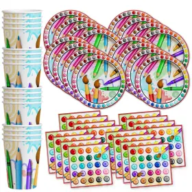 Ax-ay-abhi-114163 Birthday Galore Artist Painting Party Supplies Set Plates Napkins Cups Art Tableware Ki