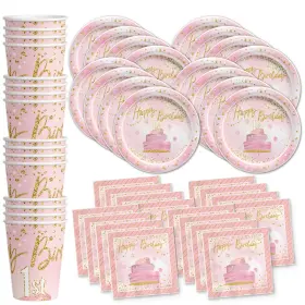 Bg1st Birthday Galore Pink And Gold 1st Party Supplies Set Plates Napkins Cups Tableware Kit