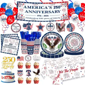 Bkyvfdp 785856470183 Usa 250th Anniversary 4th Of July Decorations 201pcs Patriotic Party Supplies R