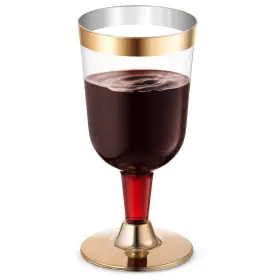 Bloomingoods 045919991216 50 Gold Rimmed Disposable Wine Glasses 7 Oz. Premium Clear Hard Plastic Fan