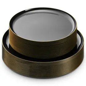 Bloomingoods 810067640961 50 Pcs Disposable Black Plates For Party 25 8.5 Inch Appetizer And 10.5