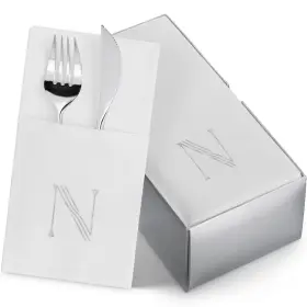 Bloomingoods 810067646369 50-pack Monogrammed Napkins With Pocket For Flatware 16 Inch X Silver Foil L