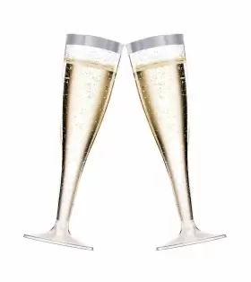 Bloomingoods 812251036123 50 Plastic Silver Glitter Champagne Flutes 7 Oz. Clear Hard Di
