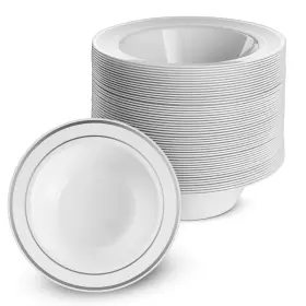 Bg-dpb6-wsr Bloomingoods Bg-dpb6-wsr/100 100 Disposable White Silver Trim Plastic Dessert Bowls Small