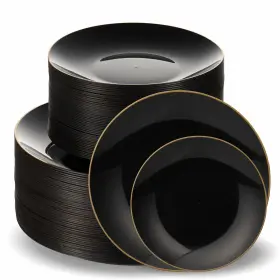 Bloomingoods Bg-dppm-bgr/50-50 100 Pcs Disposable Plastic Black Plates Combo 50 7.5 Inch Gold Rim Appetizer