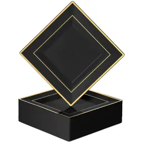 Bg-dppq7-bgr Bloomingoods Bg-dppq7-bgr/50 Plastic Disposable Square Dessert Plates 50-pack 7.5 Inches Black With Gold