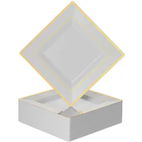 Bg-dppq7-wgr Bloomingoods Bg-dppq7-wgr/50 Plastic Disposable Square Dessert Plates 50-pack 6.5 Inches Wh