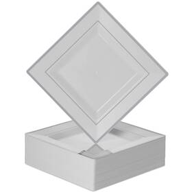 Bloomingoods Bg-dppq7-wsr/50 Plastic Disposable Square 6.5 Inch Dessert White Silver Rim