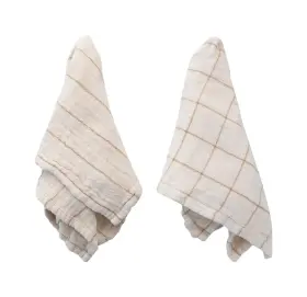 Bloomingville 191009465713 Square Double Cotton Cream And Taupe Patterned Set Of 4 Napkins 18 Inch L X