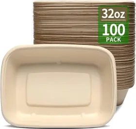 Bloomoon 791348487539 100 Pack 32 Oz Large Paper Bowls Chipo-tle Style Disposable For