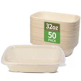 Bloomoon 797430141440 50 Pack 32 Oz Paper Meal Prep Bowls With Lids For Salad Pasta Nacho Burrito P