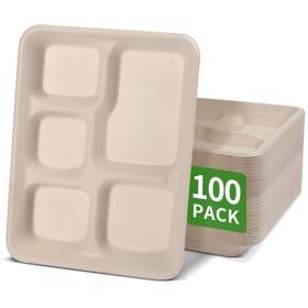 Bloomoon 797430141891 100 Pack 5 Compartment Paper Plates 10 X 8 Inch Disposable Lunch Tr