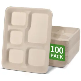 Bloomoon 797430141891 100 Pack 5 Compartment Paper Plates 10 X 8 Inch Disposable Lunch Tr