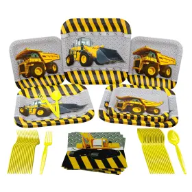 Blue Orchards 008853111515 Construction Birthday Party Supplies 100 Pcs Plates Napkins Excavator Decor