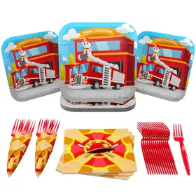 Blue Orchards 810022672785 Firefighter Value Party Supplies 64 Pieces For 20 Guests Fireman Plates
