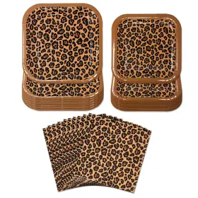 Blue Orchards 810022673089 Leopard Print Party Plates And Napkins 52 Pieces For 16 Guests - Cheetah Pl