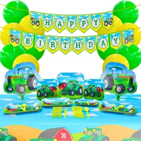 Blue Orchards 810022675045 Tractor Deluxe Party Supplies Pack 125 Pieces For 16 Guests - Complete Tablew