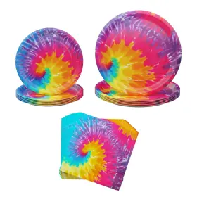 Blue Orchards 810022679616 Tie Dye Party Plates And Napkins 52 Pieces For 16 Guests -